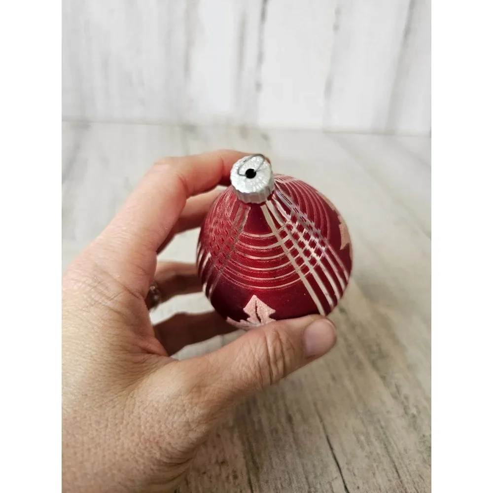 Vintage shiny brite radko red poinsettia teardrop Mercury glass ornament Maximus